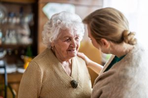 Talking to a senior woman